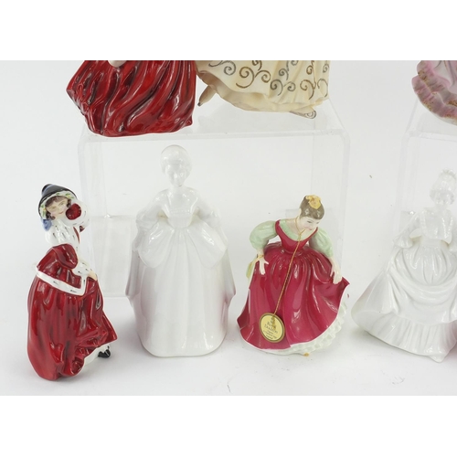 154 - Decorative china figurines including Royal Doulton, Fair Maiden HN2434 and Coalport Debutante Amy, t... 