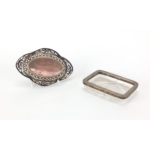 275 - Oval silver Bon Bon dish with pierced decoration and a silver mounted cut glass dish, each Birmingha... 