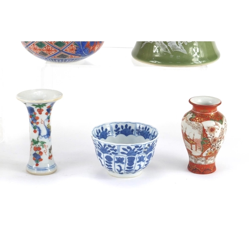 192 - Oriental ceramics including a large baluster shaped vase, blanc de chine lamp base etc, the largest ... 