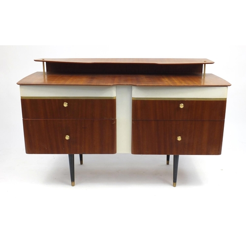 19 - 1950's/60's teak side unit fitted with four drawers, 74cm H x 120cm W x 48cm D