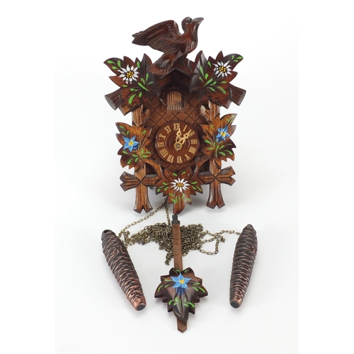 187 - Hand painted wooden cuckoo clock with pendulum and weights