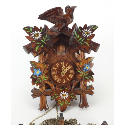 187 - Hand painted wooden cuckoo clock with pendulum and weights