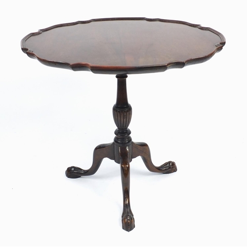 33 - Victorian mahogany tilt top table with tripod base and ball and claw feet, 67cm H x 74cm D