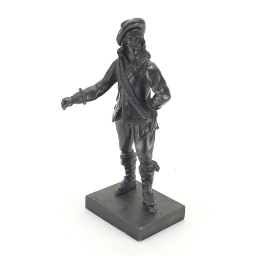 196 - Bronzed metal figure of a cavalier, 35cm H