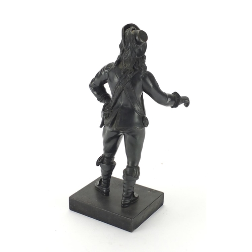 196 - Bronzed metal figure of a cavalier, 35cm H