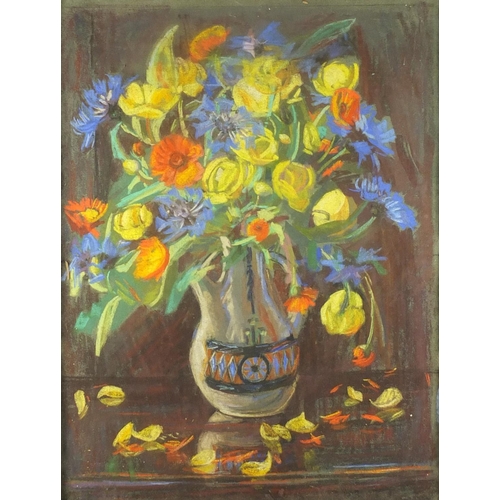 172 - Still life flowers in vase, pastel onto paper, framed, 64cm x 48cm