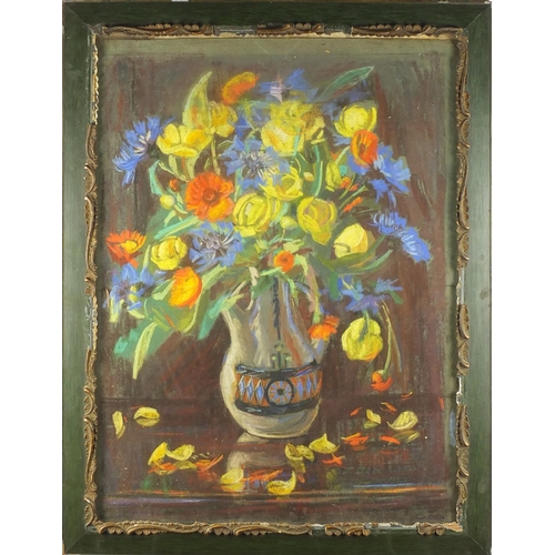 172 - Still life flowers in vase, pastel onto paper, framed, 64cm x 48cm