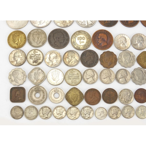 290 - British and World coins and medallions, some silver including 1887 double Florin and Maria Theresia ... 