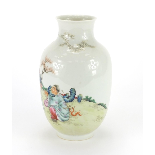 249 - Chinese porcelain vase, hand painted in the famille rose palette, with an elder holding a staff givi... 