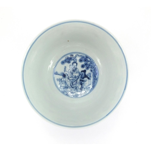 269 - Chinese blue and white porcelain bowl hand painted with the eight immortals, six figure blue Xongzhe... 