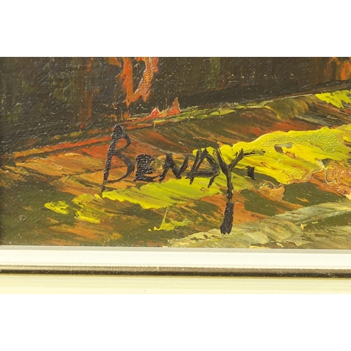 23 - Benay - Parisian street scene, oil onto board, framed, 58cm x 45cm