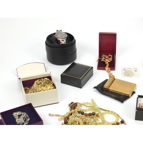 264 - Vintage and later costume jewellery including a 9ct gold wedding band, wristwatches, brooches, neckl... 