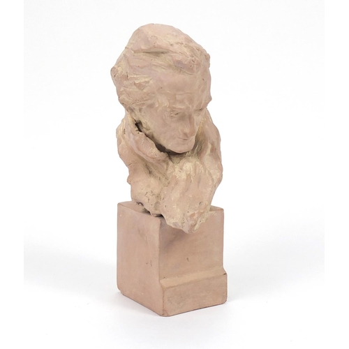 349 - Terracotta bust of a classical figure, 25cm H