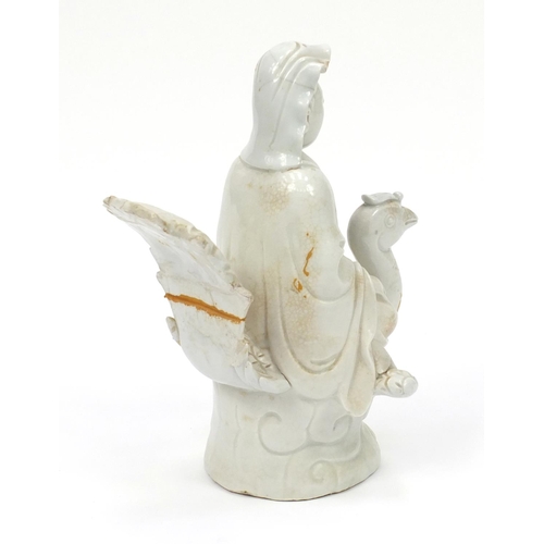 385 - Antique Chinese blanc de chine figure riding a phoenix, 24cm H