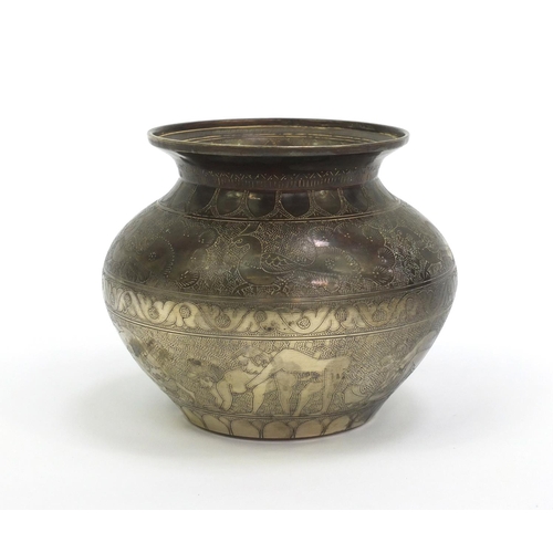 390 - Eastern bronzed metal pot decorated with erotic scenes