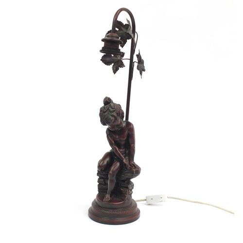 122 - Art Nouveau style nude figurine desk lamp, 56cm H