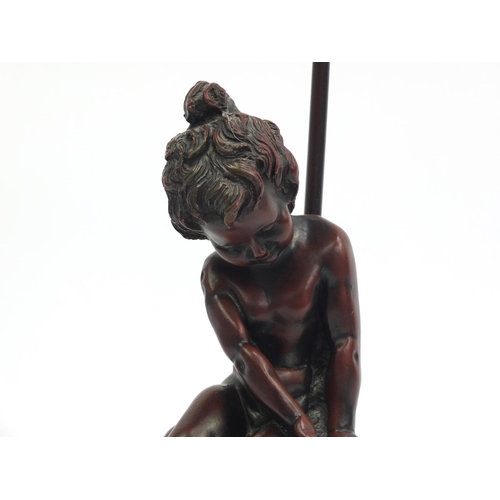 122 - Art Nouveau style nude figurine desk lamp, 56cm H