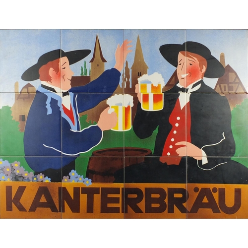 55 - French Brewery interest Kanterbräu twelve tile advertising panel, framed, 81cm x 60cm