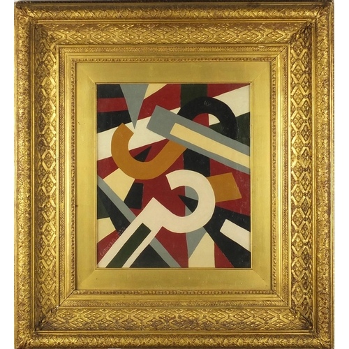 759 - Abstract composition, geometric shapes, oil onto canvas, bearing a signature Cahkibn 1923 and inscri... 