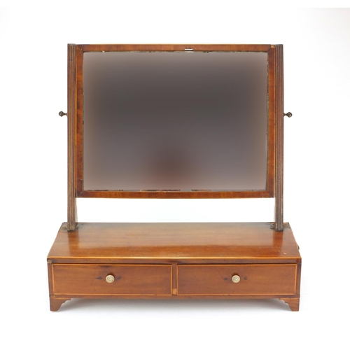 31 - Edwardian line inlaid mahogany bathroom mirror, fitted with two drawers, 55cm H x 54m W