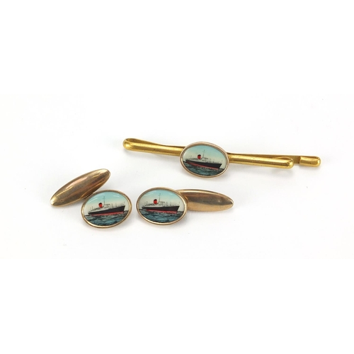 249 - Pair of shipping interest cufflinks and matching tie clip