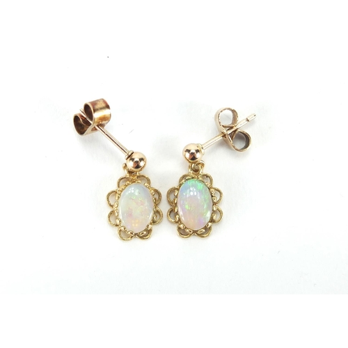 239 - Pair of 9ct gold opal drop earrings, approximate weight 1.6g