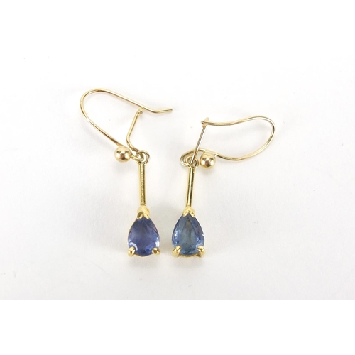 245 - Pair of 9ct gold tanzanite tear drop earrings, approximate weight 2.0g