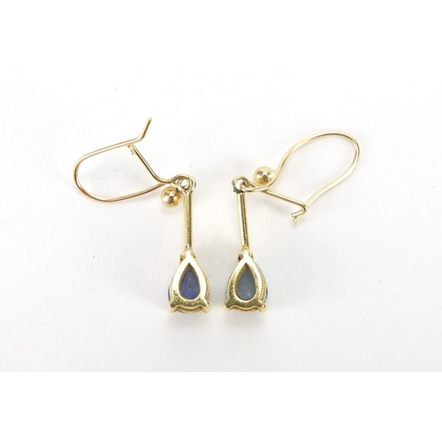 245 - Pair of 9ct gold tanzanite tear drop earrings, approximate weight 2.0g