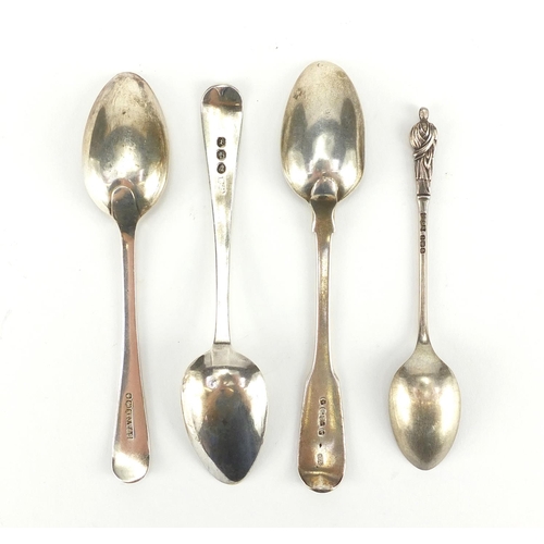 268 - Four silver tea spoons including a Georgian and Victorian example