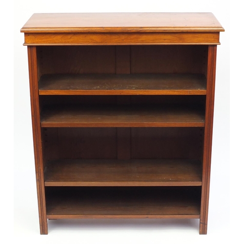 13 - Edwardian walnut open book case fitted with three adjustable shelves, 105cm H x 88cm W x 34cm D