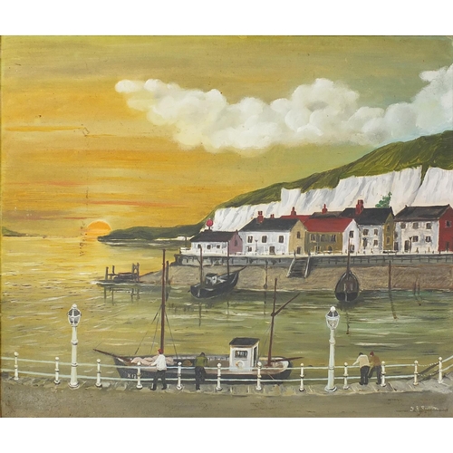 315 - Fishermen port, oil on board, bearing an indistinct signature, framed, 60cm x 49cm