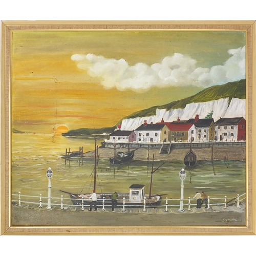 315 - Fishermen port, oil on board, bearing an indistinct signature, framed, 60cm x 49cm