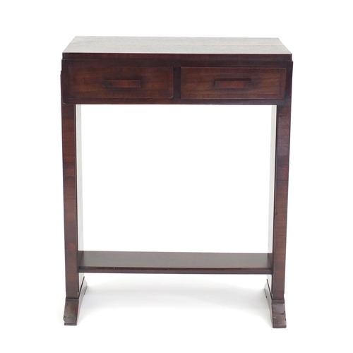 77 - Mahogany two drawer side table, 68cm H  x 50cm W x 25cm D