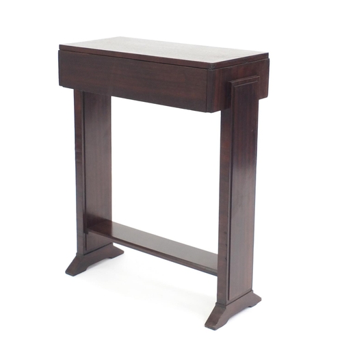 77 - Mahogany two drawer side table, 68cm H  x 50cm W x 25cm D