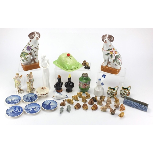 403 - Collectable china including Wade Whimsies, Gouda miniature jugs, Oriental dogs etc