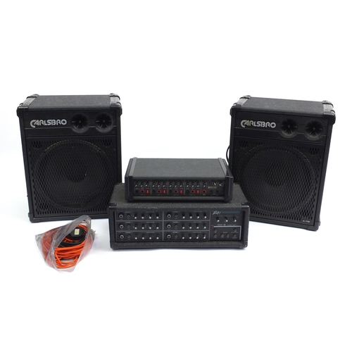 176 - Pair of Carlsbro SC9312130 speakers, a Peavey XM6 mixer amplifier and a Arbiter karaoke 100w PA syst... 