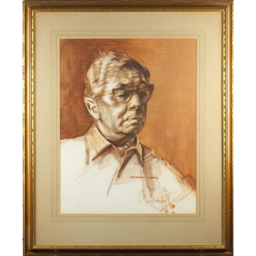 311 - Stephen Ward - Portrait, gentleman wearing spectacles, Watercolour, mounted and framed, 48cm x 37cm ... 