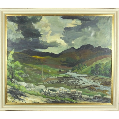 312 - Oil onto canvas, Irish mountain landscape, bearing a signature Ivor B Coburn, 75cm x 63cm excluding ... 