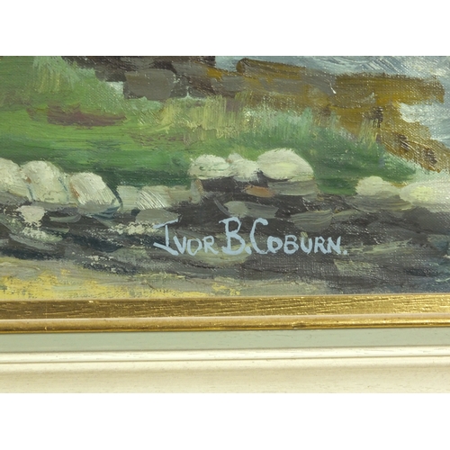 312 - Oil onto canvas, Irish mountain landscape, bearing a signature Ivor B Coburn, 75cm x 63cm excluding ... 