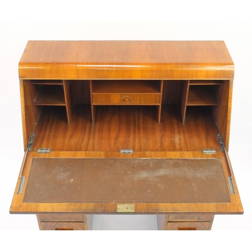 40 - Art Deco walnut bureau, the fall above an arrangement of five drawers, 11cm high x 84cm wide x 37cm ... 