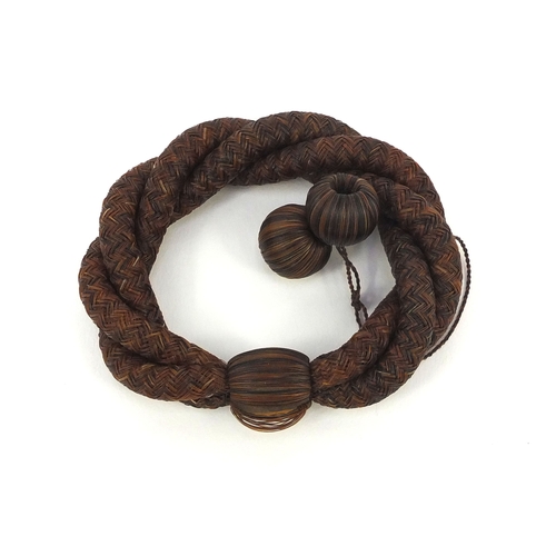 332 - Victorian hair work rope twist bracelet, 7cm in diameter