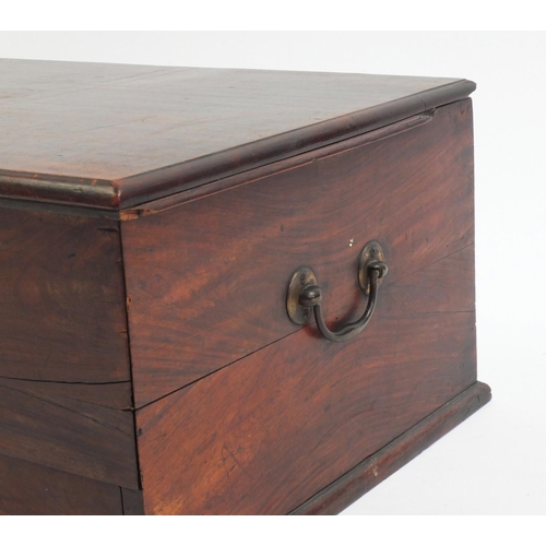 66 - Antique hardwood deed box with drawer to the base and brass handles, 24cm high x 57.5cm wide x 38.5c... 