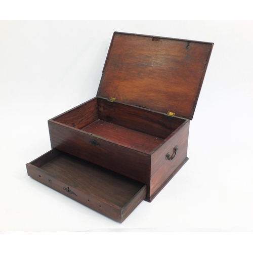 66 - Antique hardwood deed box with drawer to the base and brass handles, 24cm high x 57.5cm wide x 38.5c... 