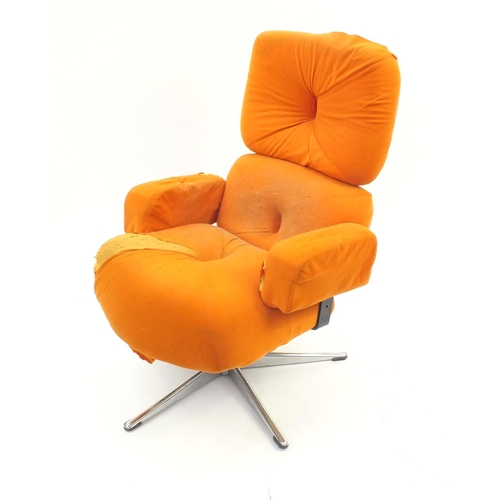 81 - 1970's vintage orange upholstered swivel chair, 91cm high