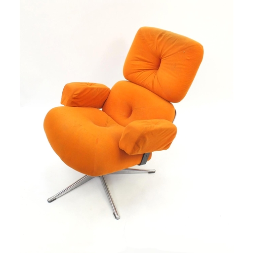 82 - 1970's vintage orange upholstered swivel chair, 91cm high