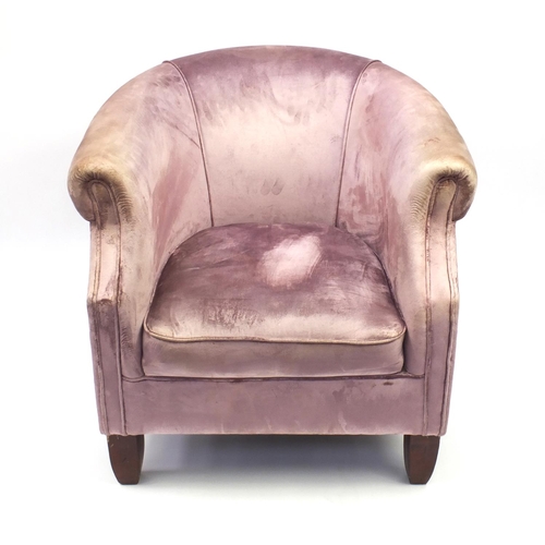 83 - Purple upholstered tub chair, 82cm high