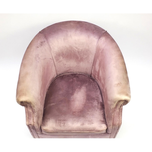 83 - Purple upholstered tub chair, 82cm high