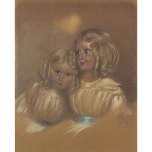 87 - 19th century mixed media onto paper, portrait two young girls, bearing an indistinct signature C A D... 