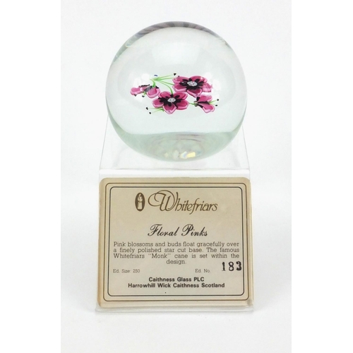 363 - Whitefriars Caithness floral pink limited edition glass paperweight with certificate, numbered 183/2... 