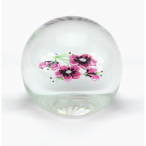 363 - Whitefriars Caithness floral pink limited edition glass paperweight with certificate, numbered 183/2... 